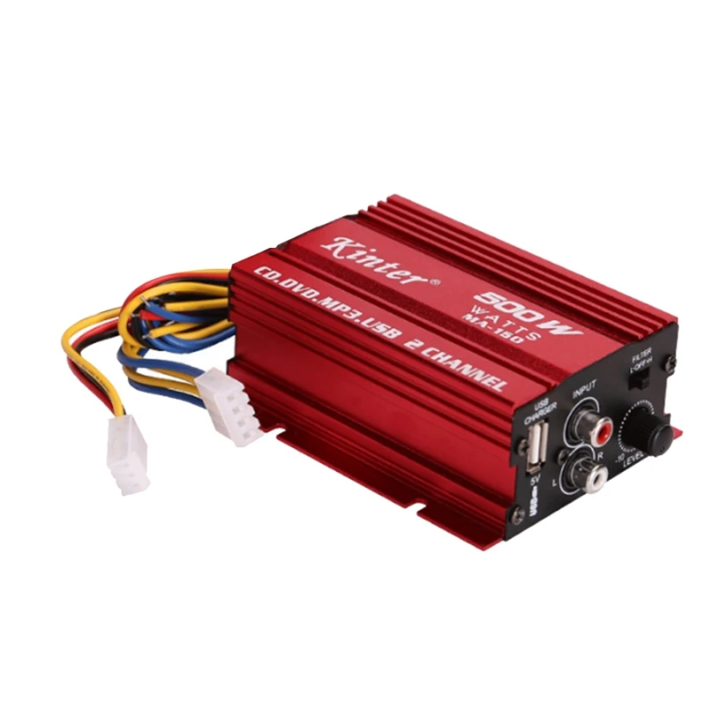 KINTER Car Audio Amplifier 12V Cable 2 Channels Mini Stereo Amp Subwoofer USB Port Mp3