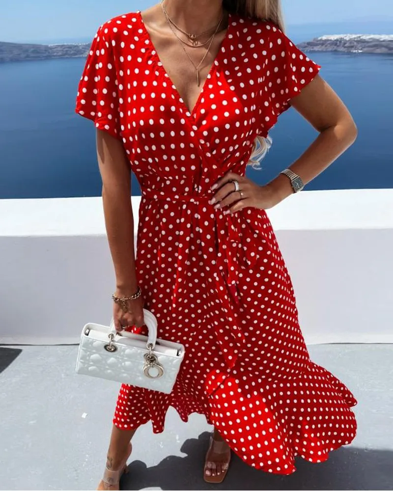 

Polka Dot Print Tied Detail Wrap Mermaid Dress