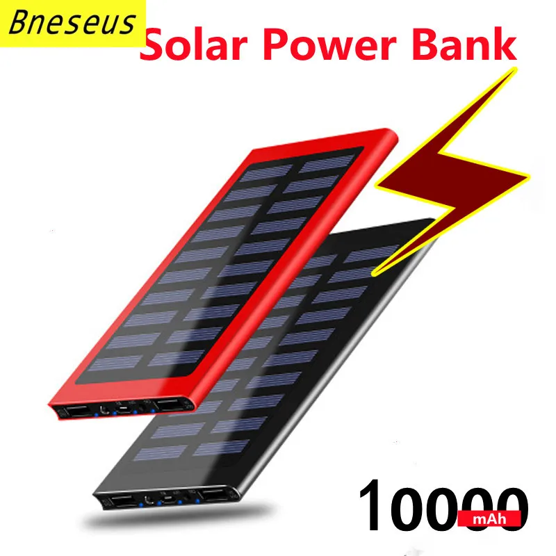 Solar Power Bank 10000mAh Portable Emergency Outdoor Powerbank Mobile Phone Fast Charger For Xiaomi OPPO External Battery Pack