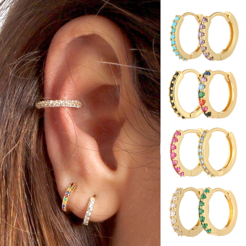 

1 шт., поступление 2022, модные многоцветные циркониевые минималистичные серьги-кольца Huggie для женщин, серьги из нержавеющей стали с кулоном д...