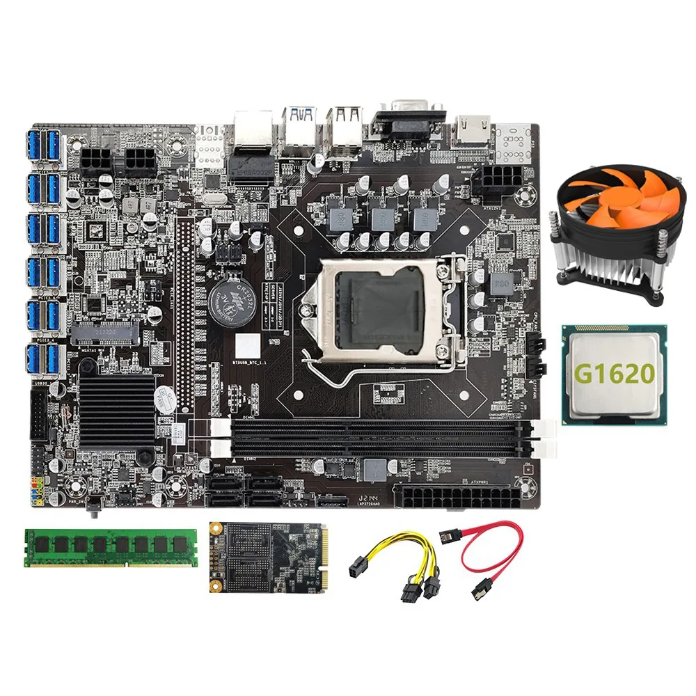 

Материнская плата B75 BTC для майнинга 12 PCIE на USB LGA1155 MSATA SSD 128G + DDR3 8 Гб 1600 МГц ОЗУ + кабель SATA B75 ETH материнская плата