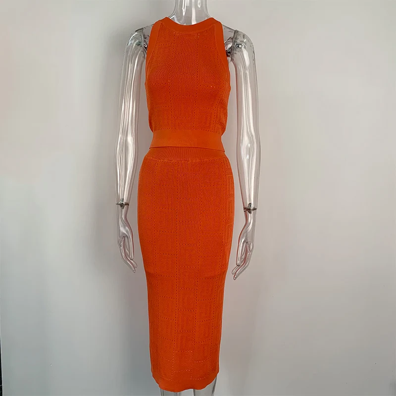 

Женский трикотажный топ без рукавов, однотонная повседневная короткая юбка средней длины, 3 цвета