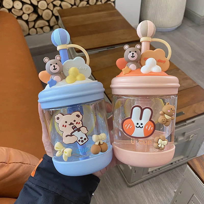 

Disney Cartoon Bear Cute Cold Brew Stirring Straw Cup 470ML Girl Student Pregnant Woman Portable Water Cup Girl Heart Gifts Toys
