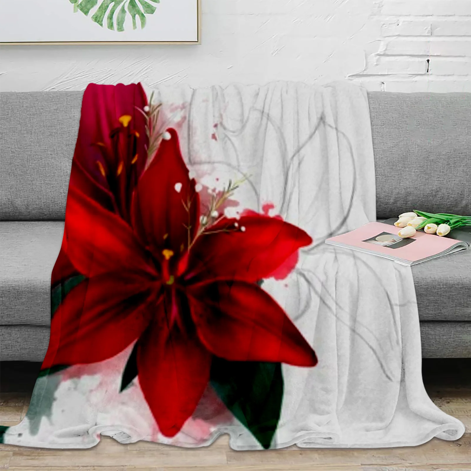 

Роскошное Одеяло в виде Красной лилии, кровати, диван, теплое одеяло, детское одеяло для гостиной, спальни, домашний декор