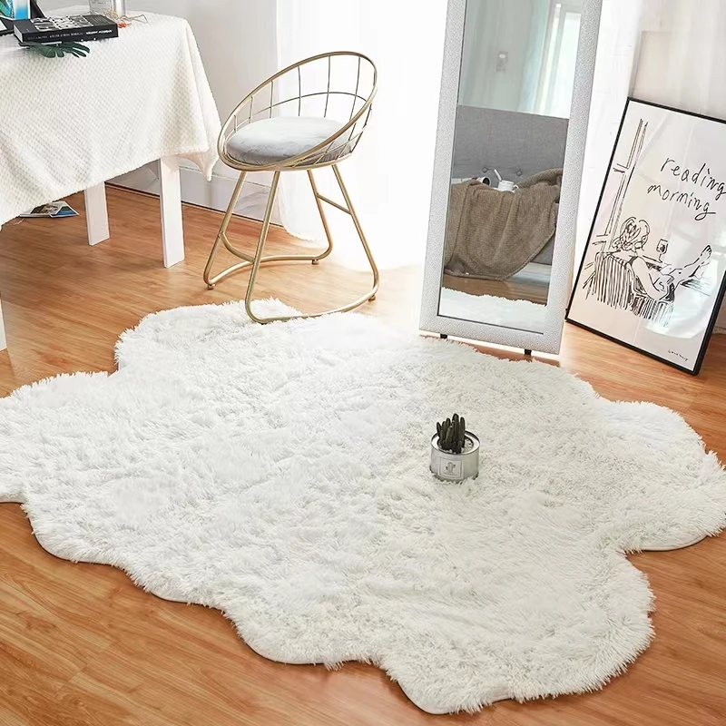 All Style Match Beige Color fluffy carpet rugs for bedroom/living room INS Large size Plush anti-slip soft  Decorative Floor Mat