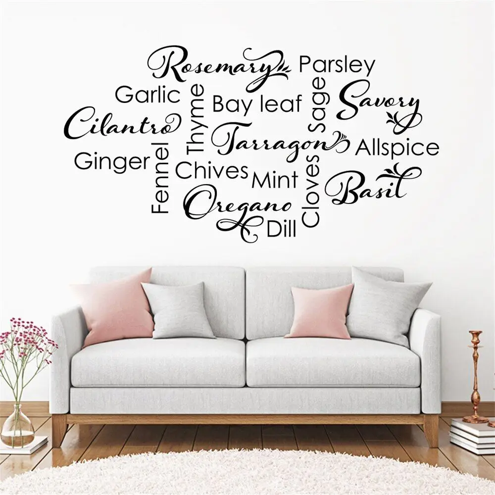 

Basil Garlic Oregano Ginger Kitchen Spice List Quotes Wall Decals Removable Vinyl Stickers Kitchen Decor Wallpaper Murals HJ1400