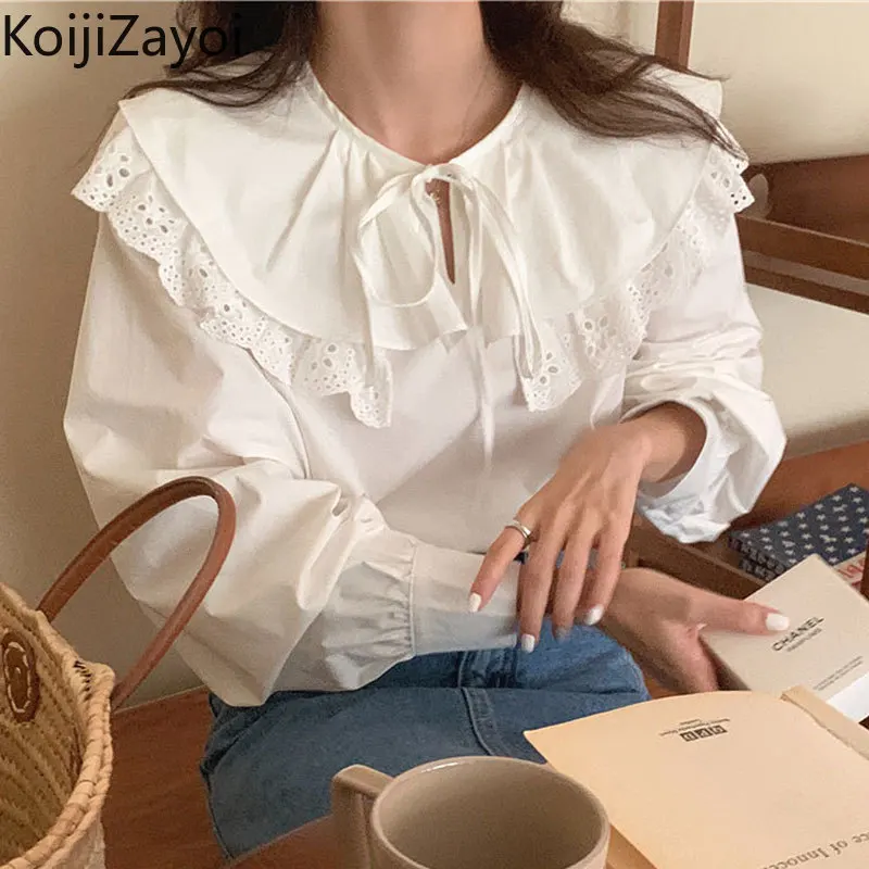 

Koijizayoi Sweet Women Loose Long Sleeves Blouse Fashion Lady Ruffled Solid Shirt 2022 Korean Spring Autumn Blusas Chic Tops