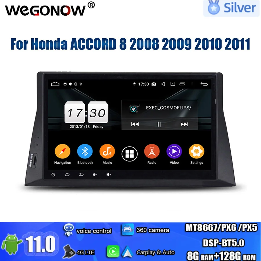 

For Honda ACCORD 8 2008 2009 2010 2011 PX6 HD Android 11.0 8G RAM 128G ROM 8 CORE Car DVD Player GPS RDS Radio wifi Bluetooth5.0