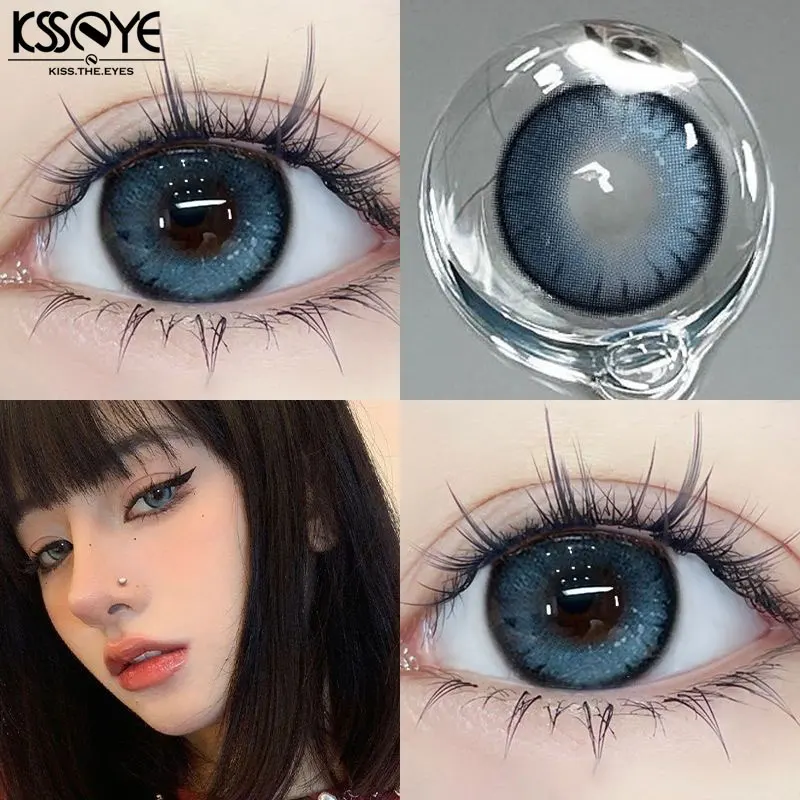 

Цветные контактные линзы KSSEYE 2 шт., круглые мягкие линзы для близорукости от-0,00 до-8,00, синие глаза, для красоты, для макияжа учеников, серые линзы