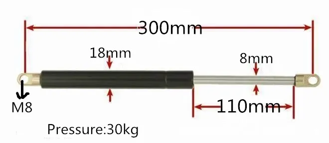 

110 мм ход 30 кг/66 фунтов Force Автомобильная газовая пружина стойки демпфер газовая стойка пружинный подъемник M8 газовые пружины