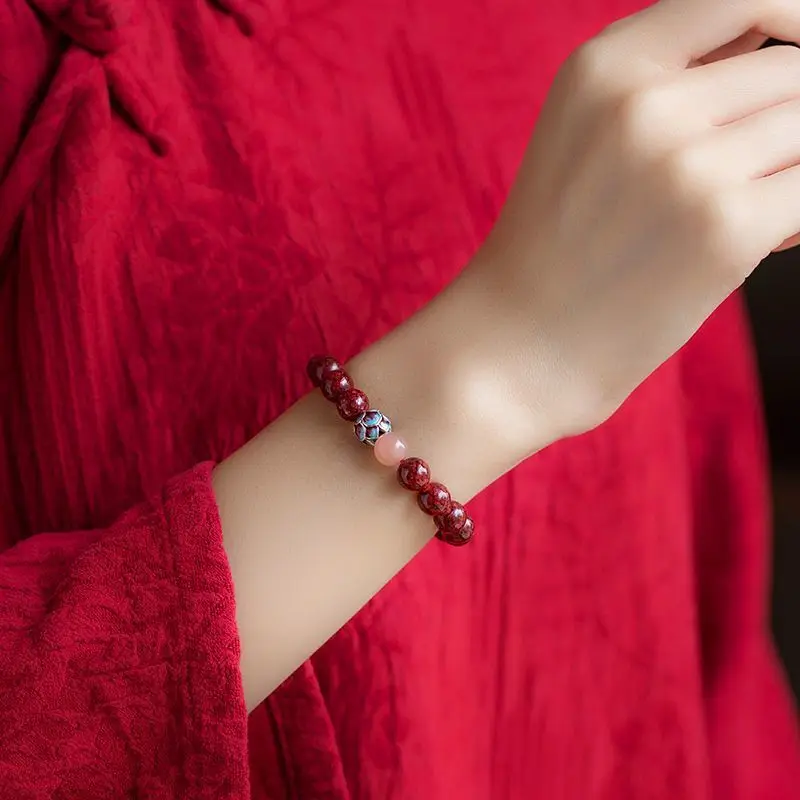 Natural Pure Heart Cinnabar Beads Bracelet Couple's Birth Year Emperor Sandstone Bracelet Ornament Rabbit Year Mother's Day Gift