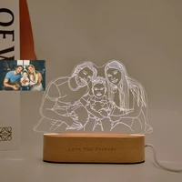 customized line art photo lamp personalized text wooden base usb led night light wedding anniversary christmas birthday gift
