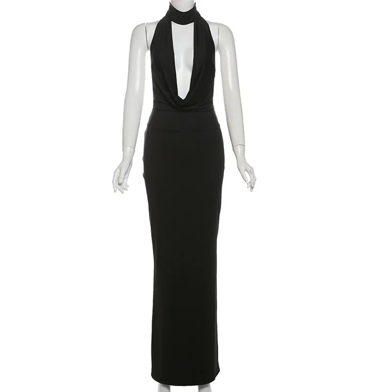 Сексуальное женское платье для выпускного вечера с лямкой на шее и V-образным