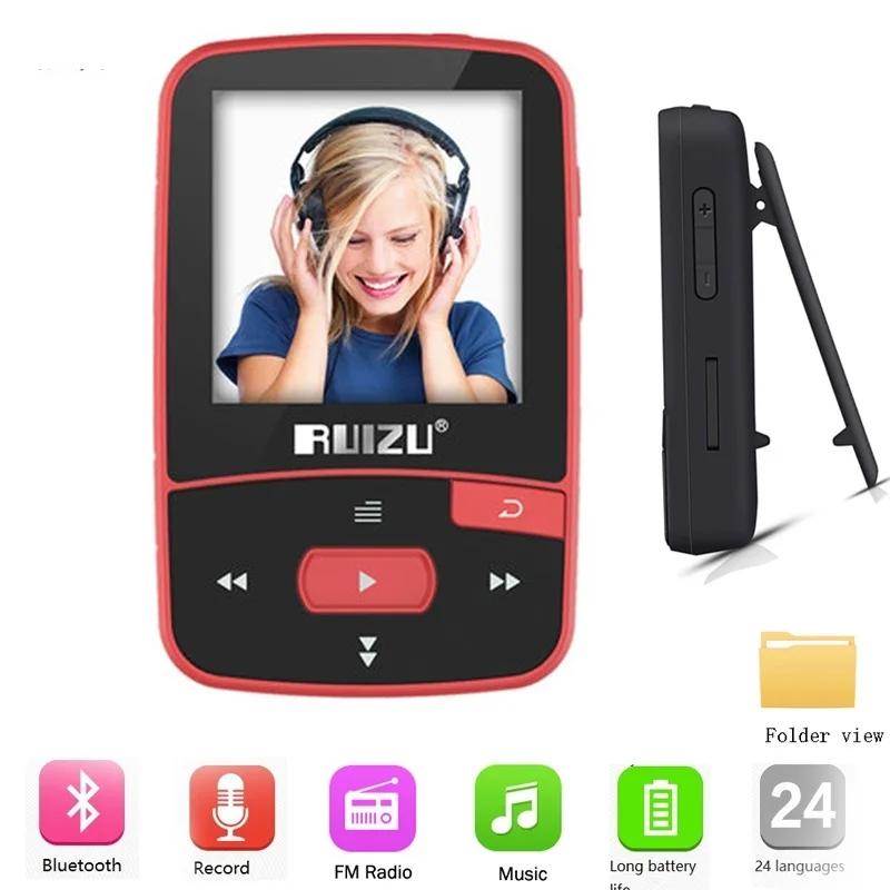 

RUIZU X50 X55 M5 Sport Bluetooth MP3 Player 8gb Clip Mini with Screen Support FM,Recording,E-Book,Clock,Pedometer