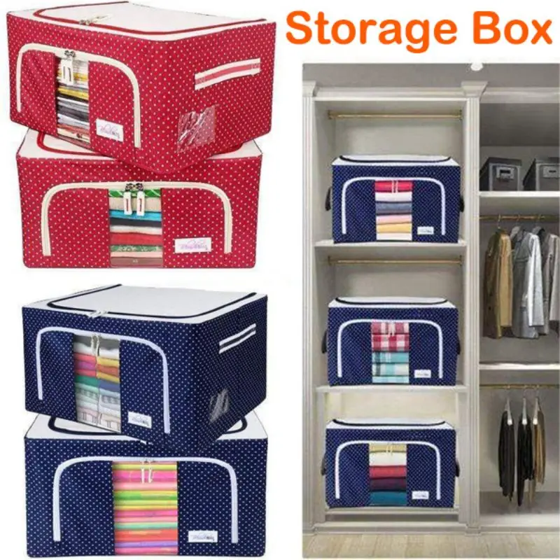 

Transparent Storage Box with Steel Frame Foldable Oxford Cloth Home Organizer Quilt Clothes Bed Sheet Underwear органайзери Hot