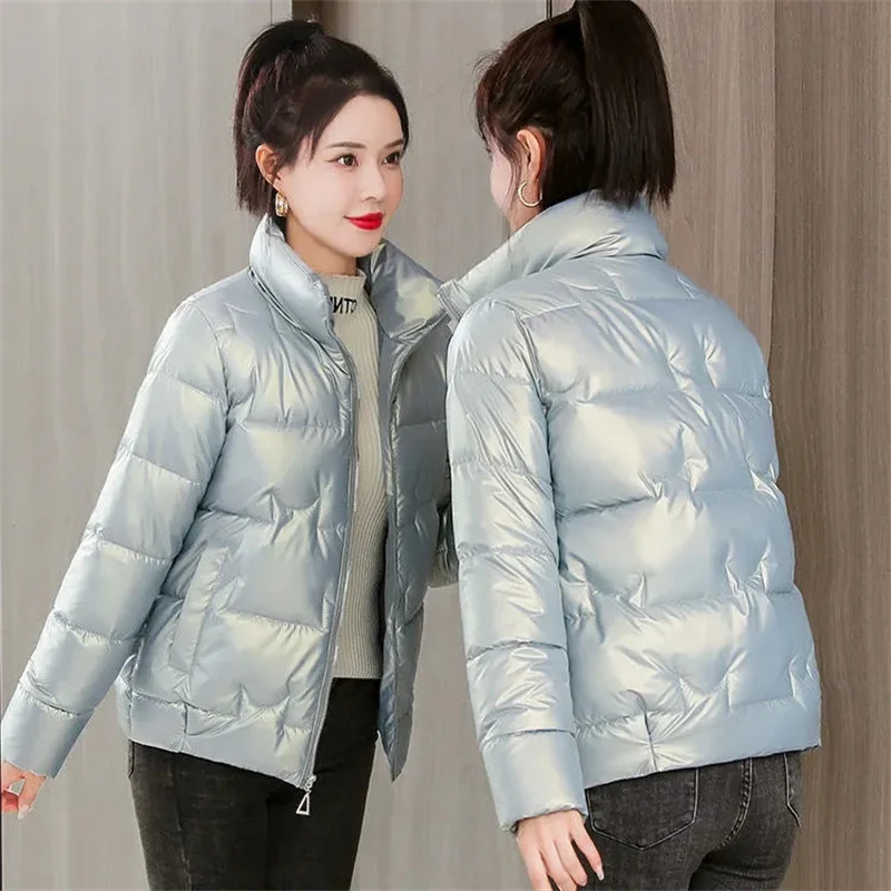 

Women Winter Jacket Parkas 2022 New Puffer Coat Glossy Long Sleeves Parka Loose Bread Thick Cotton Padded Jackets Outerwear