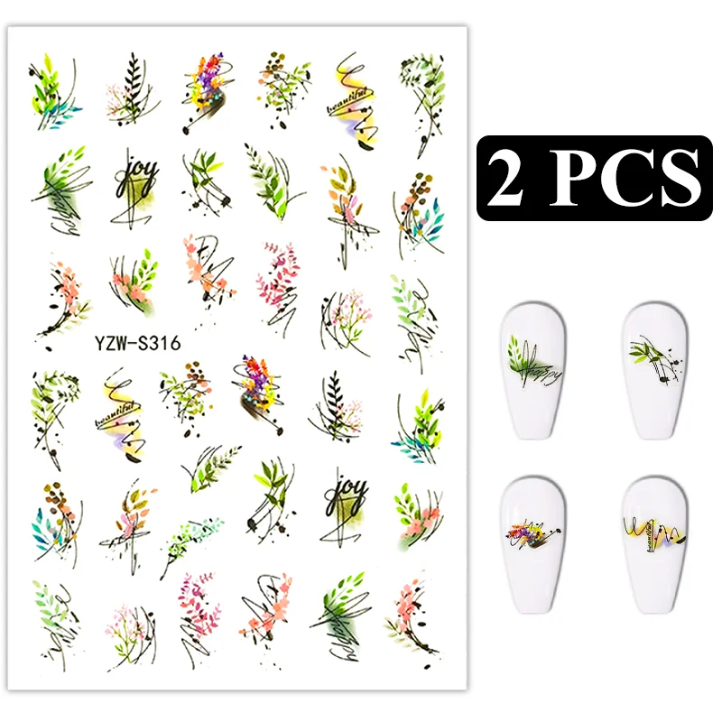 

2 листа наклеек для Ногтей Красочная трава наклейки для ногтей Цветочные листья весенние самоклеящиеся декоративные накладки для маникюра