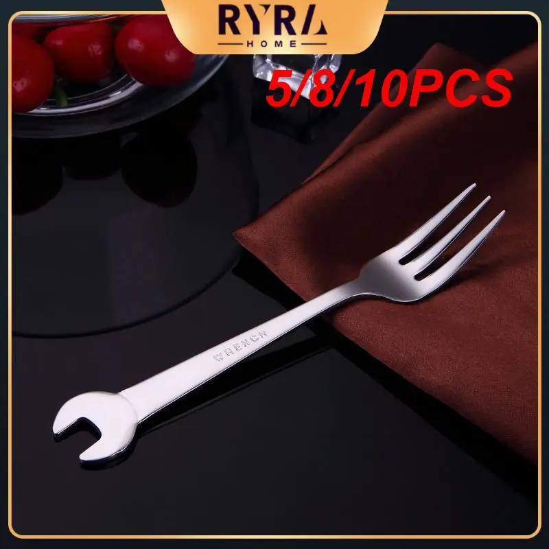 

5/8/10PCS Creative Coffee Cutlery Set Wrench Fork Inner Fruit Dessert Long Forks Shape Wrench Spoon Cooking Accessories