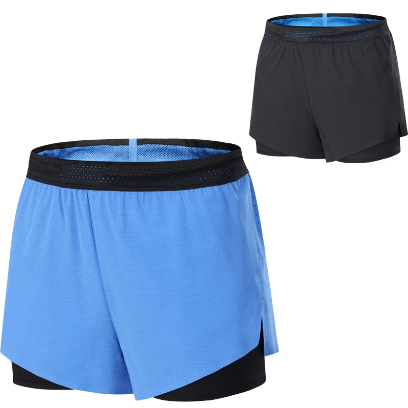 

2 in 1 Shorts Men Polyester Marathon Running Training Gym Outdoor Workout Fitness Trunks Good Quality Sport Jogging Short Pants