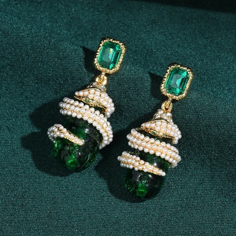 Серьги-капельки STALAIT зелёные кристаллы медь