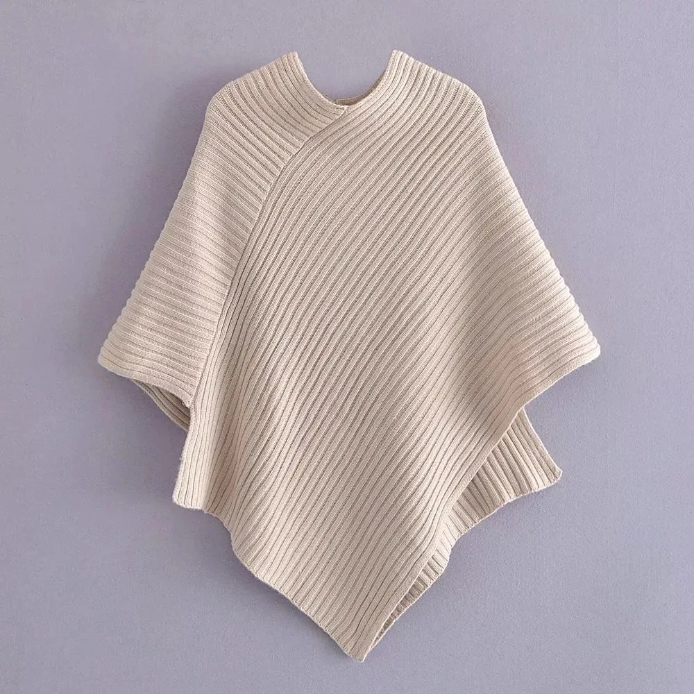 

2021 New Women's Slim Cloak Knitted Fashion Loose Solid Color Irregular Sweater