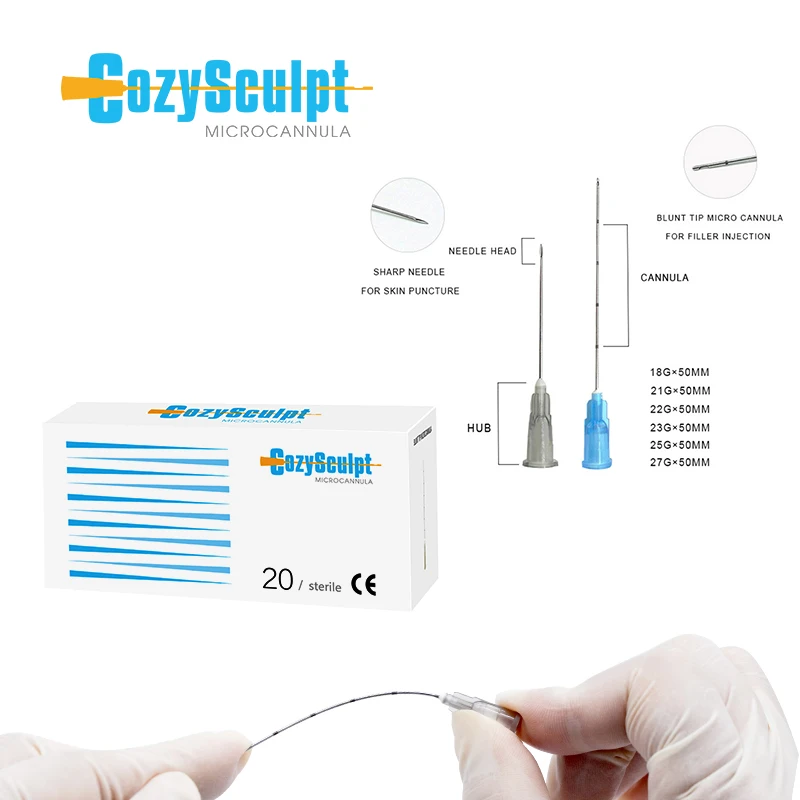

CozySculpt 27g 50mm Disposable dermal filler syringe Needles Blunt Tip Microcannula for Filler Injection Safety