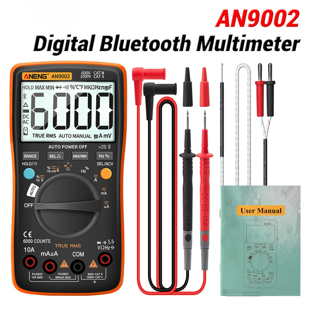 

ANENG AN9002 Bluetooth Digital Multimeter 6000 Counts Professional MultimetroTrue RMS AC/DC Current Voltage Tester Auto-Range