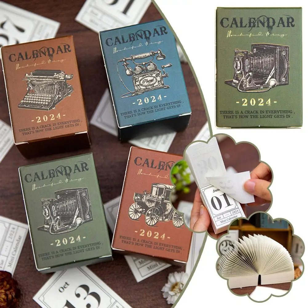 

2024 Mini Calendar 365 Day Retro Chronicle Series Handheld Calendar Planner Materials Memo Tent Table Scrapbooking Decorati U2f4
