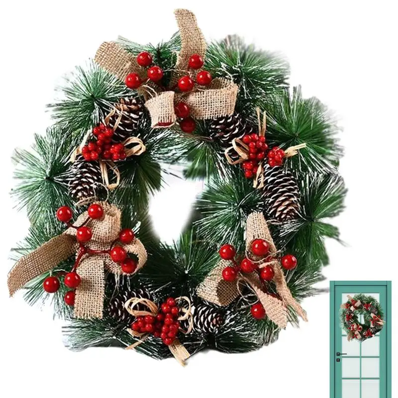 

Рождественский венок, сосновые конусы, искусственный дверной венок, не выцветающий наружный зимний искусственный Рождественский венок с реалистичным внешним видом