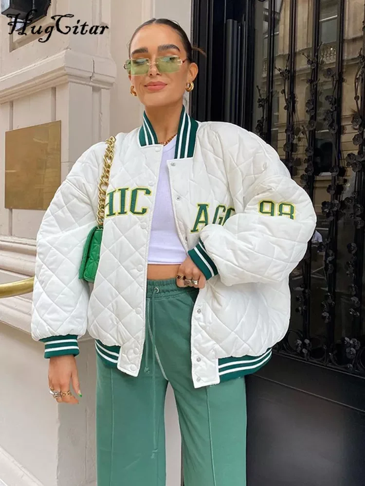 

Hugcitar 2021 Long Sleeve Button Baggy Baseball Uniform Autumn Winter Women Fashion Streetwear Casual Outfits Y2K Streetwear