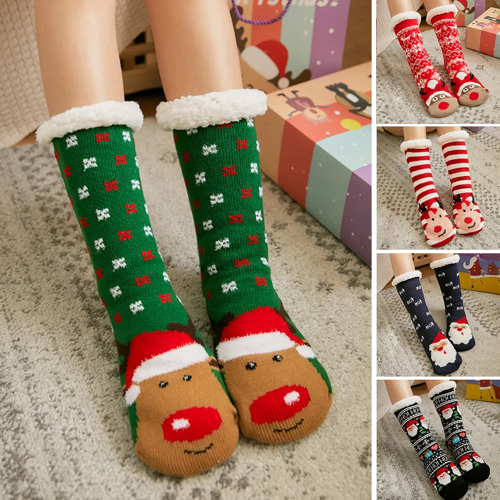 

Christmas Women Warm Socks Female Soft Thicken Thermal Socks Home Indoor Cute Carpet Anti-Slip Socks Christmas Gift