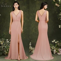 50 colors plus size chiffon evening dresses with pockets v neck split side women wedding evening party gowns sweep train 2022