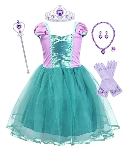 

Jurebecia Little Girl Mermaid Tutu Dress Princess Costume Birthday Party Cosplay Purple Jewelry Accessories