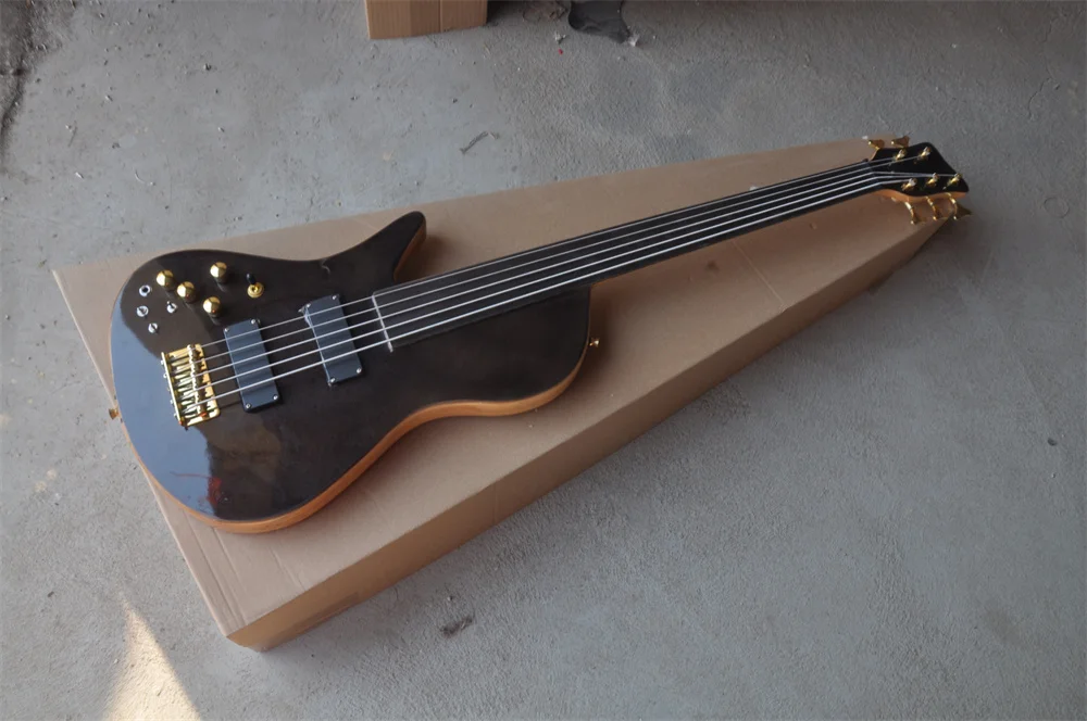 

Factory Custom New black left hand 5-string fingerboard no frets electric bass guitar Active pickup real photos in stock 202234