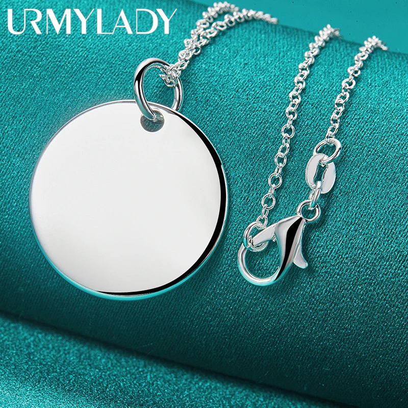 

URMYLADY 925 Sterling Silver Round Pendant Necklace 16-30 Inch Chain For Women Wedding Engagement Brand Jewelry Gift