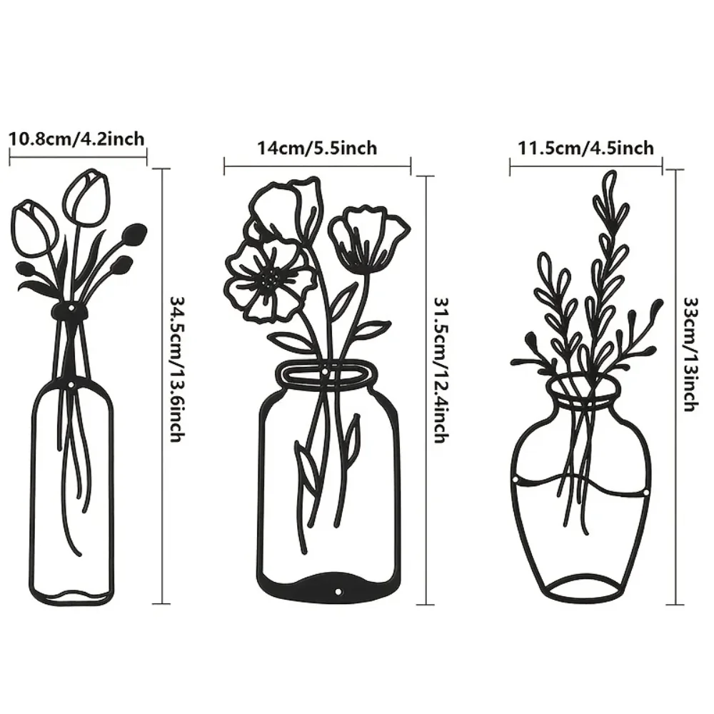 Уникальный металлический цветочный настенный декор из 3 предметов черный