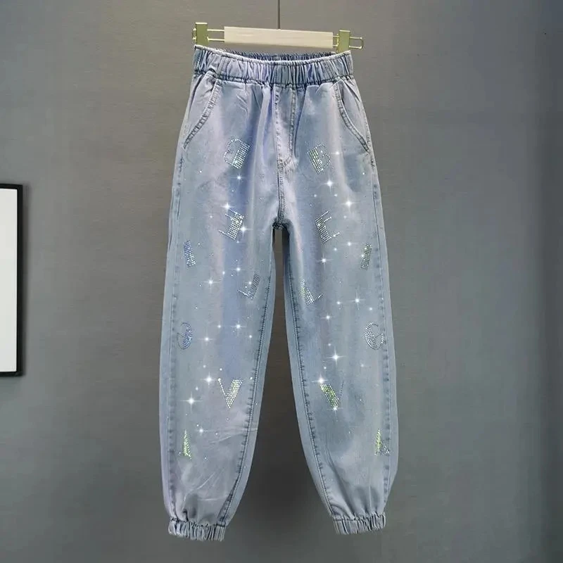 

Fashion Women Jeans 2023 Spring Summer New Women Denim Pants European Loose Thin Elastic Waist Drill Trousers Women Casual Jeans