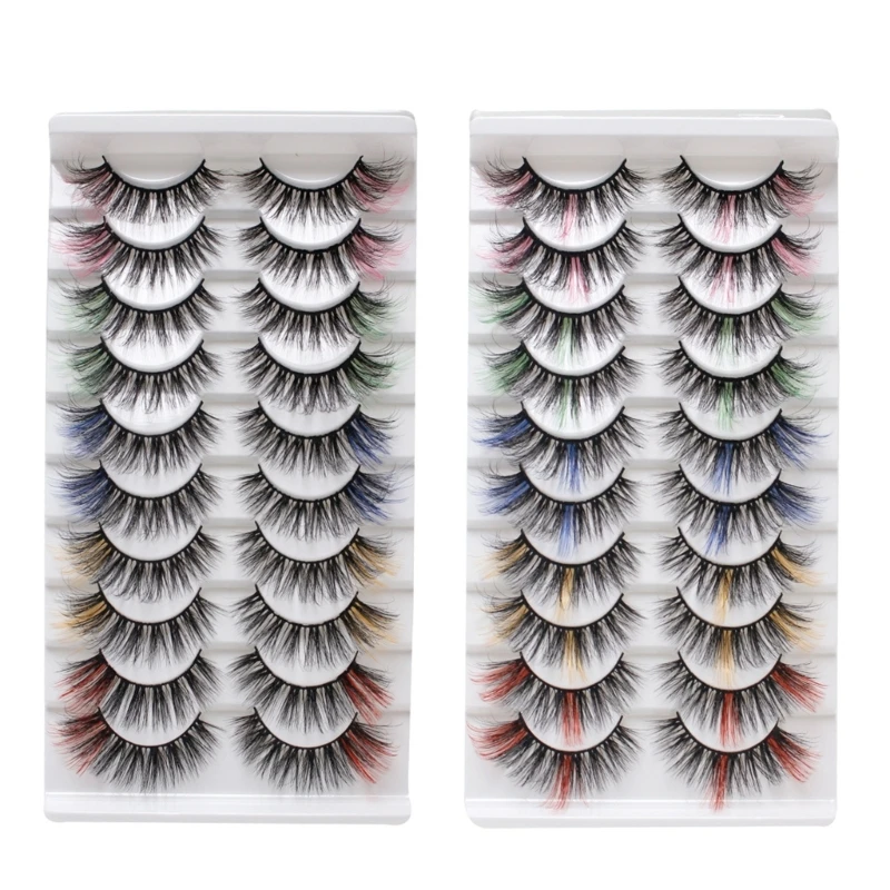 

10 Pairs Mink Eyelashes 3D Colored False Lashes Soft Manga Lashes Wispy Curly Eyelashes Extension Makeup Lashes Tool