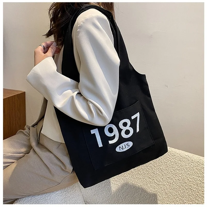 Women's Bag Cheap Casual Large Capacity Shoulder Bags Shopper Canvas Fashion Harajuku Zipper Print Handbags |