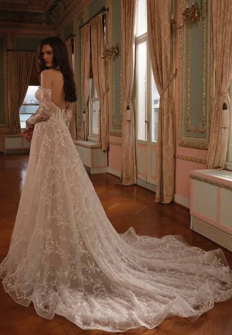 Фото Vestido De Novia Encaje Свадебное платье трапециевидной формы Elegante Vestidos Sencillos Manga Desemontables Корсет 2025 Alta Calidad на заказ №2
