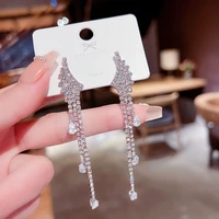 podollan fashion earrings 2022 angel wing long tassel crystal stud earrings for women girl party jewelry beautiful gifts