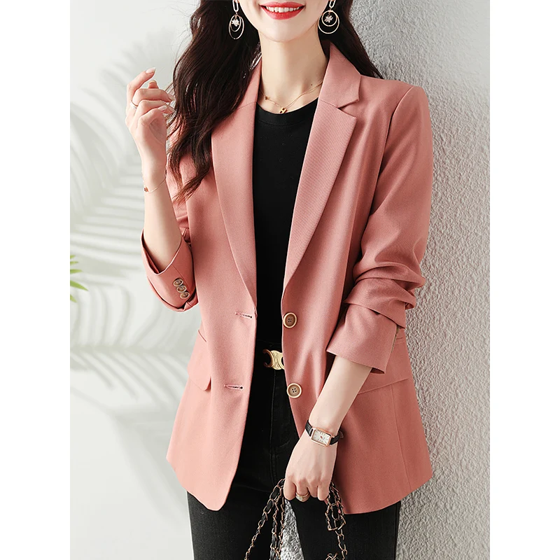 

Fashion Causal Women Blazer and Jacket Long Sleeve Work Office Spring Fall Female OL Styles Pink