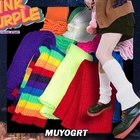 Однотонные черные крутые вязаные длинные носки в стиле панк, женские уличные эластичные гетры до колена, женские теплые облегающие готические носки в стиле хип-хоп для рок, 2021