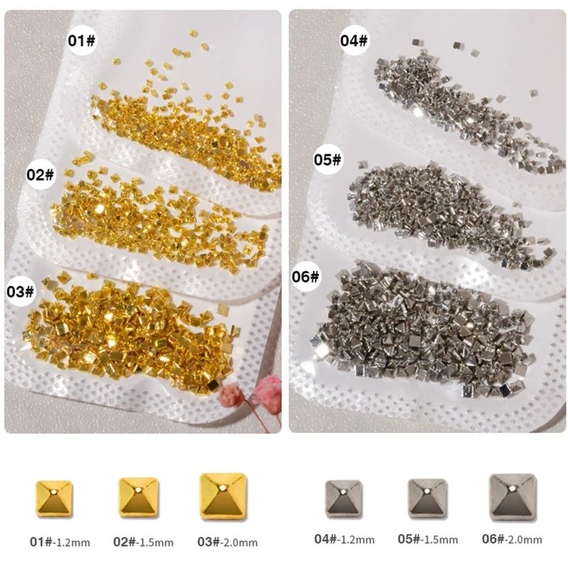 

Approx.200pcs/bag Nail Art Metal Studs 3D Nail Art Decorations Square Rivets Jewels for Fingernails & Toenails Decor