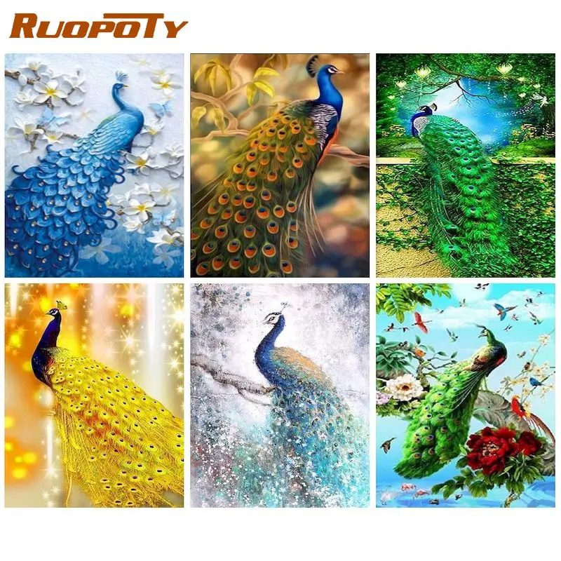 

RUOPOTY Modern Diamond Painting Frame Cross Stitch Crafts Kits Peacock Animal Mosaic Embroidery Home Decor For Adults