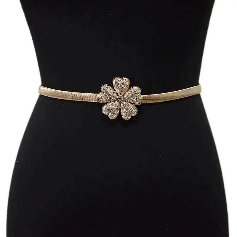 

Ремень женский стрейчевый с бриллиантами, металлический тонкий пояс, 2023