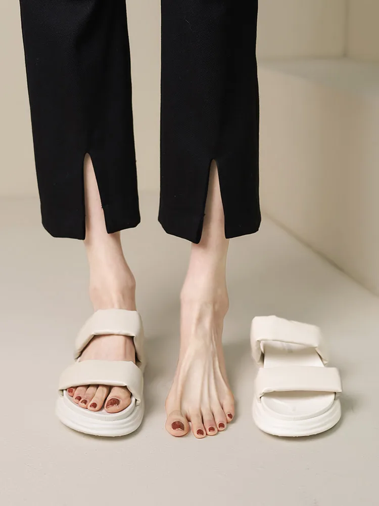 

Home Slippers Women's Slides Fashion Female Shoes Med Massage Luxury Soft 2022 Flat Summer Rubber PU Casual Rome Leisure