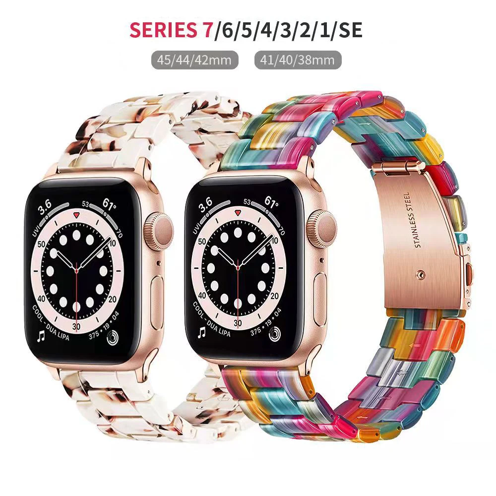 

Ремешок из радужной смолы для Apple Watch iWatch 6 SE 5 4 3 38 40 41 42 44 45 мм