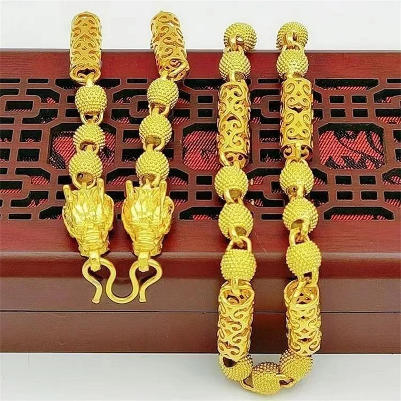 Мужское властное ожерелье из 24-каратного золота AU999 — преувеличенная