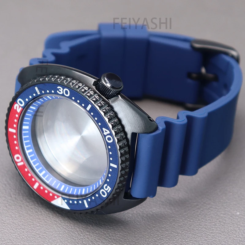 45mm Black skx007 Tuna Watch Cases Silicone Wristband Watchband For Seiko skx013 28.5mm Dial Sapphire Glass nh36 nh35 Movement